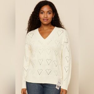 Suvimuga Heart Pointelle Knit Drop Shoulder Sweater size Xl
